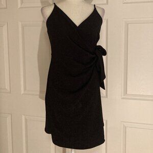 Soprano Black Glitter Knit Shimmer Strappy Wrap Dress